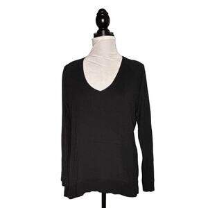 Victoria's Secret V-Neck French Terry Long Sleeve Top Black Size Large